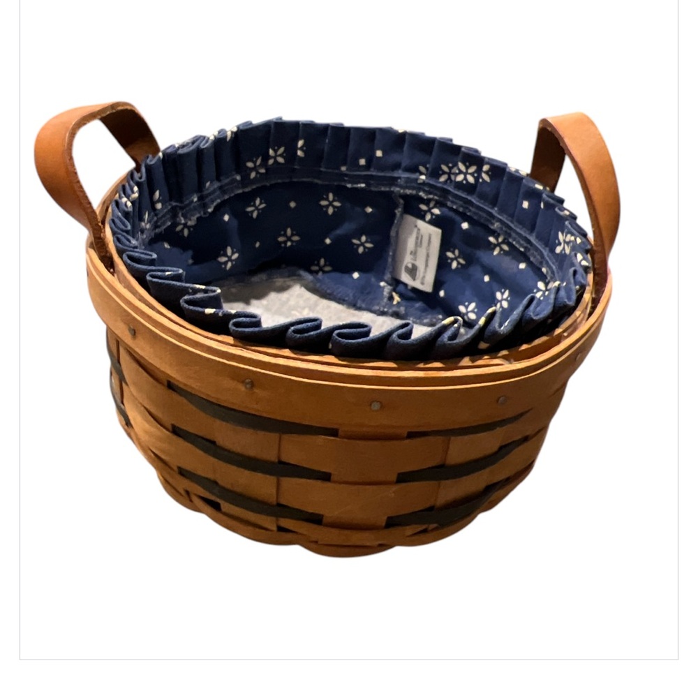 LONGABERGER Round Leather Handles Basket with Fabric Protector 7”wide x3…